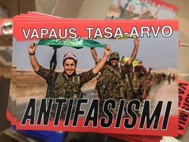 Vapaus, tasa-arvo- antifasismi (rojavan naistaistelijat) -tarranippu
